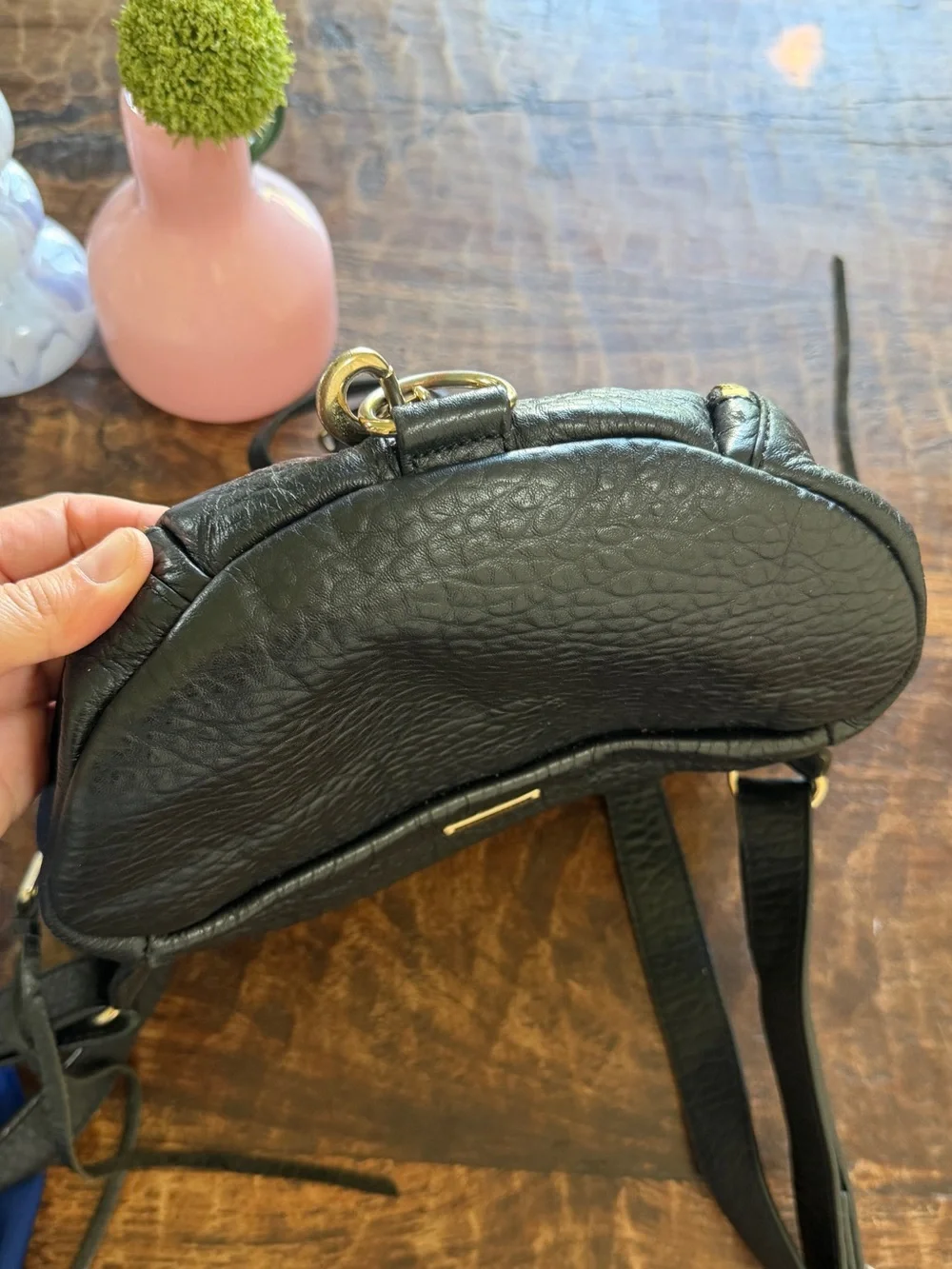 Rebecca Minkoff Black Pebbled Leather Backpack Purse w/ Gold Hardware